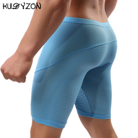 Fitness długie męskie bokserki Mesh oddychająca bielizna męska bokserki długie nogawki kufry Sexy etui do biegania kalesony 1